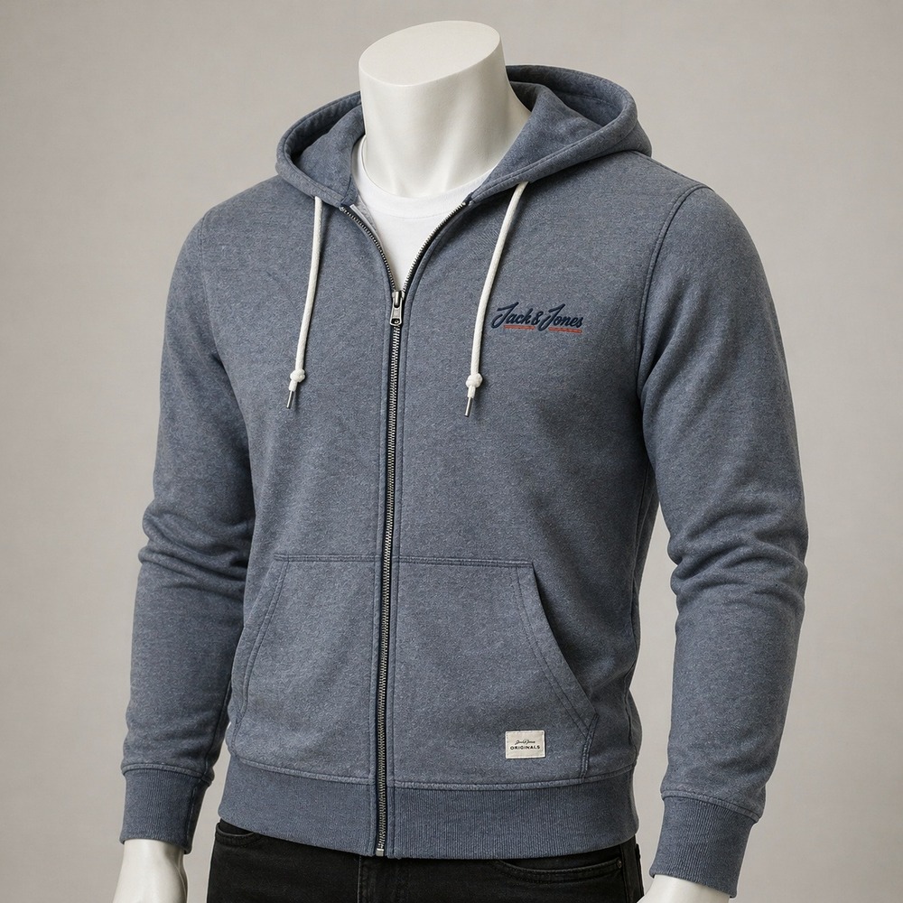 Jack & Jones Originals Mens Full‎ Zip Hoodie Blue Gray Heather Size Medium
